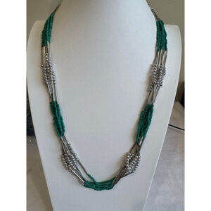 Womens Unbranded multi-strand silver tone & green beaded 28-30” Necklace